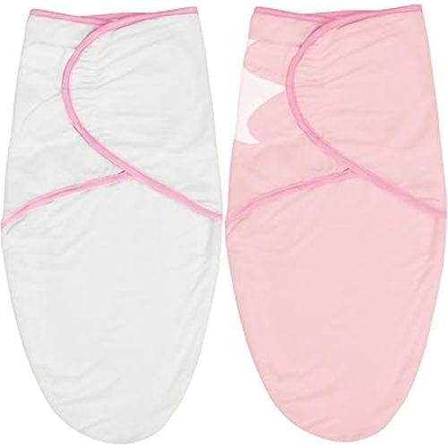 Biloban Baby Swaddles 0-3 Months for Girls, Cotton Swaddle Blanket, Newborn Essentials, Pink & White, 2 Pack