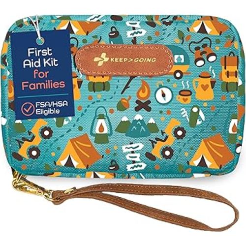 KeepGoing Travel First Aid Kit for Kids – 130 Pc. for Car, Home, Purse, Diaper Bag & Backpack with Latex-Free Bandages - Mini First Aid Kit Travel Size TSA-Approved