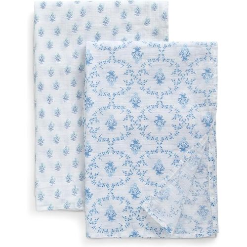 Delta 100% Cotton Muslin Baby Receiving Blankets – 47x47 Inches (Pack of 2), Blue Botanicals