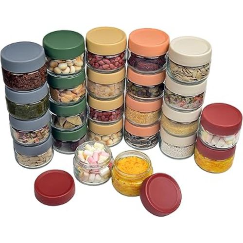 Glass Baby Food Storage Containers ,24-Pack 4oz Small Glass Jars with Lids Cute Kids Baby Food Prep Maker Essentials Bowls Bpa Free