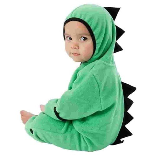 Cuddle Club One Piece Romper Hooded Fleece Onesie Jumper for Baby, Dino Green/Balck 3-6 Mos