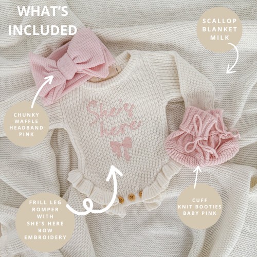 Frill Leg Romper 'She's here Bow' Bundle | Pink