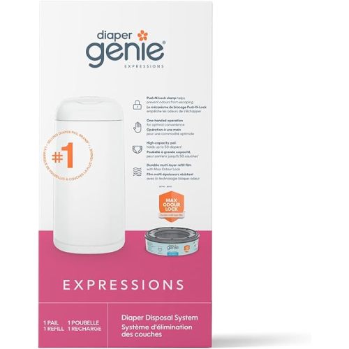 Diaper Genie Expressions Diaper Pail System, White - Includes Diaper Pail Starter Refill