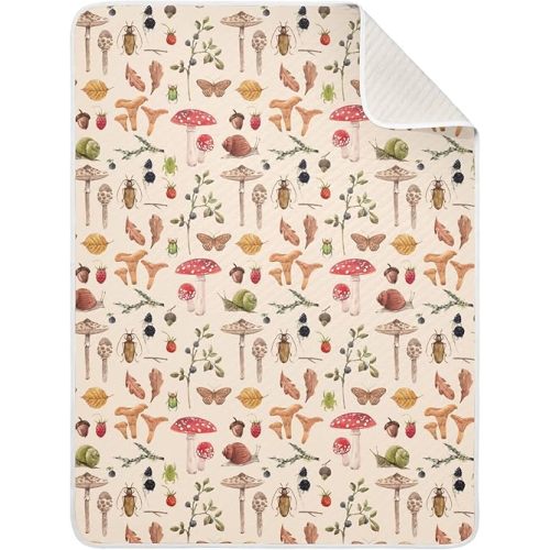 Baby Blanket for Boys Girls Retro Mushrooms Berries Snail Butterfly Soft Nursery Shower Receiving Blanket Crib Stroller Nursery Swaddle Cover Toddler Kids Birthday New Mom Gift 30X40 in