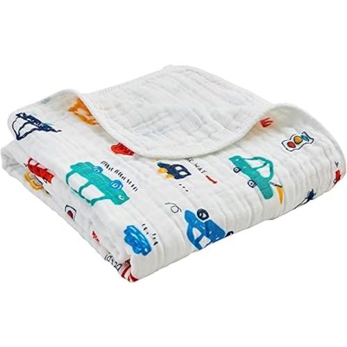 Luxury Muslin Baby Blanket, Cozy Swaddle, 6-Layer Cotton Receiving Blanket for Newborn Infant, 43x43 Inch Lightweight Breathable Crib Blanket, Nursery Stroller Toddler Quilt, Car Family