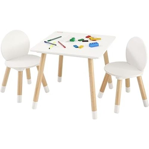 VEVOR Kids Table and Chairs, Toddler Table and Chair Set, Children Wooden Multi-Activity Table for Play, Art, Craft, Reading, Learning, Eating, 1 Table and 2 Chairs