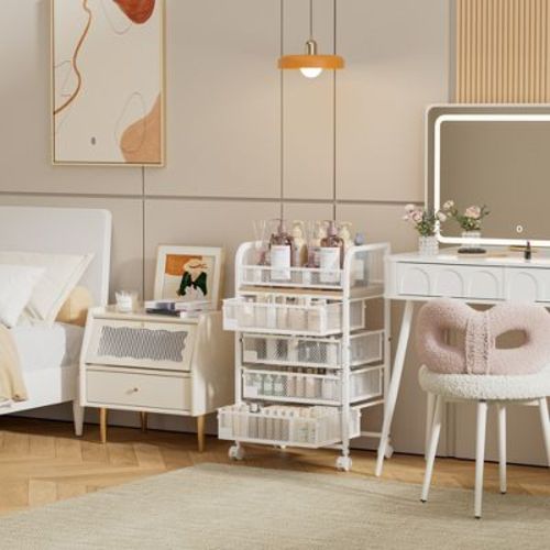 Makeup Organizer with 4 Drawers, Skincare Storage, Floor Skincare Organizers with Wheels