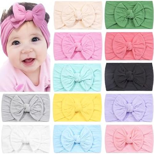 CÉLLOT Super Stretchy Soft Knot Headbands with Hair Bows Head Wrap Hair Accessories For Newborn Baby Girls Infant Toddlers Kids