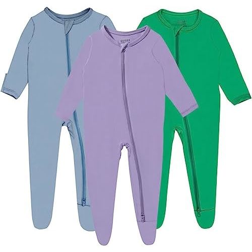 Baby Boy Footed Pajamas with Mittens,Rayon Made from Bamboo Sleepers, 2 Way Zipper Long Sleeve Pjs