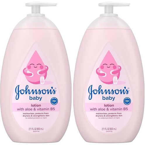Johnson's Baby Lotion with Coconut Oil, Aloe Vera & Vitamin B5, 72 HR Hydration, Skin Moisturizer, Hypoallergenic, Safe for Newborn, Protects From Dryness & Strengthens Skin, 27.1 fl. oz (Pack of 2)