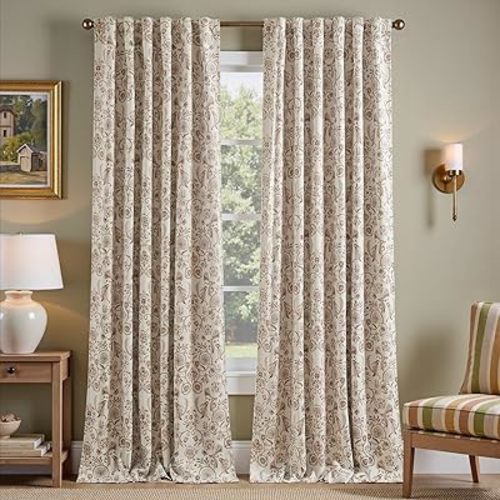 jinchan Floral Blackout Curtains for Bedroom Living Room 96 Inches Length Farmhouse Curtains Room Darkening Vintage Drapes Traditional Rod Pocket Window Treatment 2 Panels Set Taupe on Beige