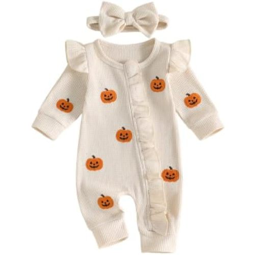 Newborn Baby Girl Clothes Ribbed Ruffle Romper Long Sleeve Zipper Onesie Jumpsuit Coming Home Outfit Girl