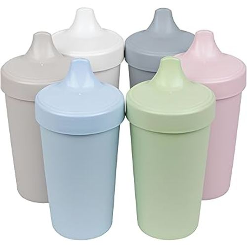 Re-Play Made in USA 10 Oz. Sippy Cups for Toddlers, Pack of 6 - Reusable Spill Proof Cups for Kids, Dishwasher/Microwave Safe - Hard Spout Sippy Cups for Toddlers 3.13" x 6.25", Meadow
