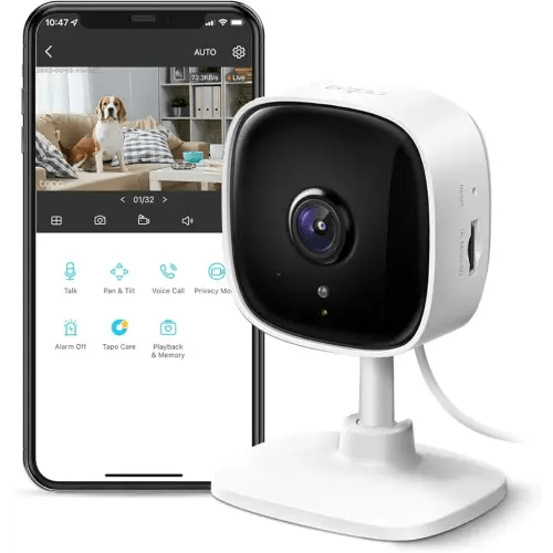 TP-Link Tapo 1080P Indoor Security Camera for Baby Monitor, Dog Camera w/Motion Detection, 2-Way Audio Siren, Night Vision, Cloud & SD Card Storage, Works w/Alexa & Google Home (Tapo C100)