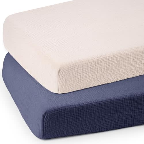 lulumoon Baby Muslin Crib Sheets - Toddler Cotton Fitted Crib Sheets Neutral for Boys and Girls 2Pack