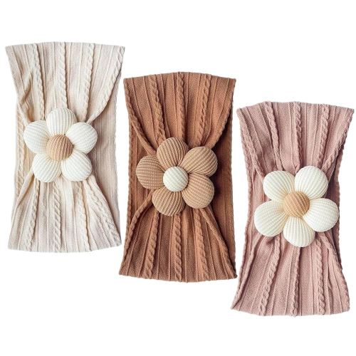 Nirvany 3 Pcs Baby Flower Headband, Nylon Baby Girl Headbands Soft Hairbands Baby Girl Accessories for Newborn Infant Toddler