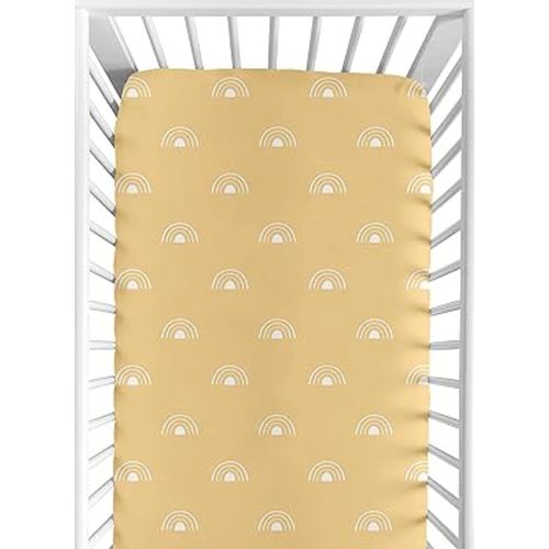 Sweet Jojo Designs Yellow Boho Rainbow Boy or Girl Fitted Crib Sheet Baby or Toddler Bed Nursery - Mustard Orange and White Celestial Sky Outdoors Nature Gender Neutral