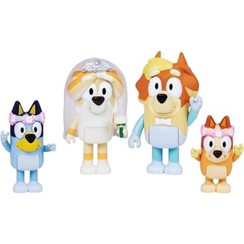 Bluey Figure 4-Pack Wedding Time, Re-Enact Uncle Rad and Frisky's Wedding Day and Bingo Flower Girl Figures