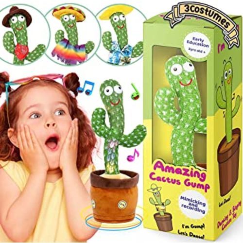 Dancing Cactus, Talking Cactus Toy for Baby Cactus Toy Mimic with 60 Popular Songs (Rechargeable-3 Costumes)