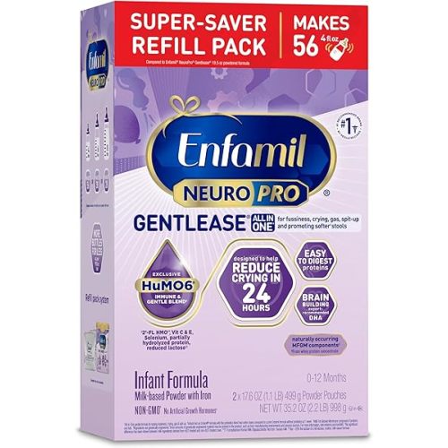 Enfamil NeuroPro Gentlease for easing Fussiness, Crying, Gas, Spit-up in 24 Hrs, Smaller Proteins for Easy Digestion, Brain Supporting DHA, Prebiotic Blend, HuMO6*, Baby Formula, Powder Refill Box, 35.2 Oz