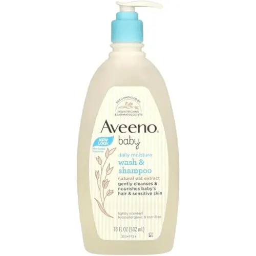 Aveeno Baby Daily Moisture Gentle Body Wash & Shampoo with Oat Extract, 2-in-1 Baby Bath Wash & Hair Shampoo, Tear- & Paraben-Free for Hair & Sensitive Skin, Lightly Scented, 18 fl. oz