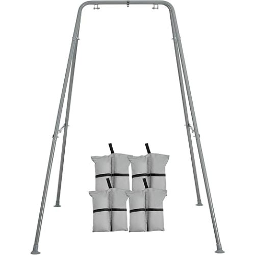 FUNLIO Foldable Swing Stand for Kids with 4 Sandbags, Heavy Duty Metal A-Frame Indoor/Outdoor for Backyard, Suitable Most Toddler/Baby Jumper/Hammock Chair - Grey