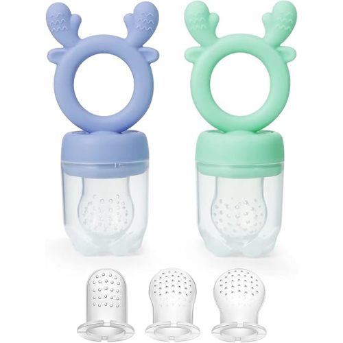 PandaEar 2 Pack Silicone Baby Fresh Fruit Feeder with 3 Different Size Silicone Pouch for Teething Relief| Baby Food Feeder Pacifier Training Massaging Toy Teether