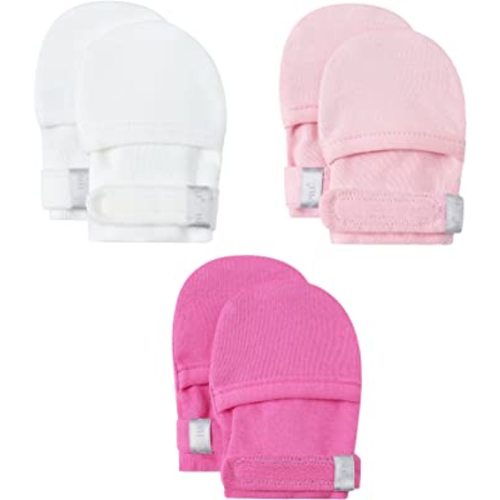HAPIU Baby No Scratch Mittens Stay On, 100% Cotton Breathable, Adjustable Infant Gloves for Boys Girls, Newborn - 12 M