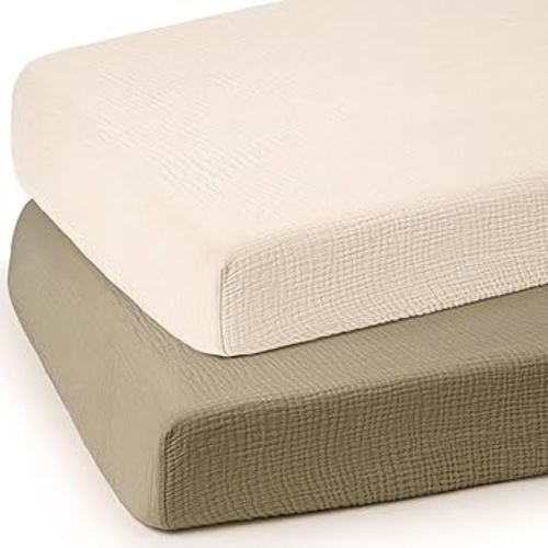 lulumoon Mini Crib Sheets Muslin: Soft Cotton Fitted Mini Crib Mattress Sheets for Boys and Girls 2Pack