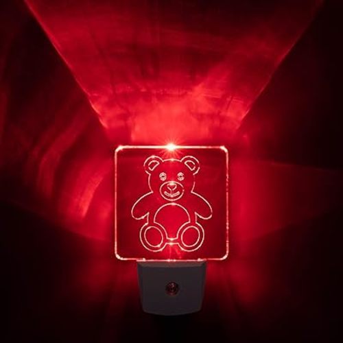 Red LED Dim Night Light for Bedrooms & Bathrooms [2 Pack] - BioRhythm Safe - (Teddy Bear)