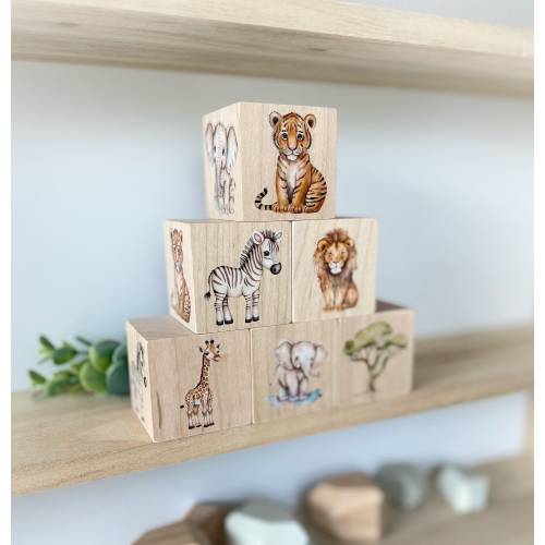 Jungle Nursery Decor Blocks / Safari Nursery - Safari Baby's Room Decor- Rain Forest including Lion, Giraffe, Elephant, Tiger