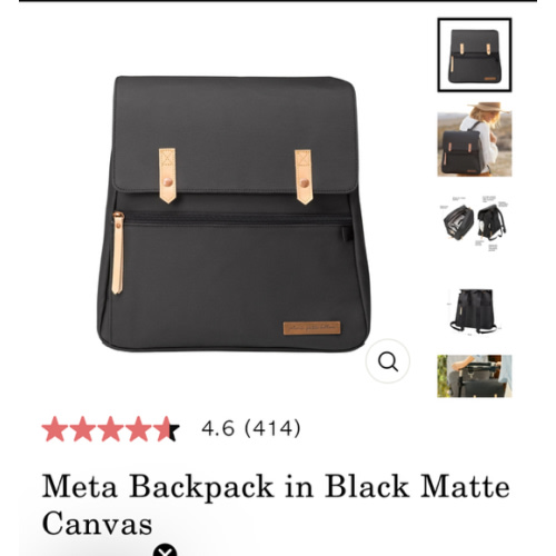 Meta Backpack in Black Matte Canvas Diaper Bag