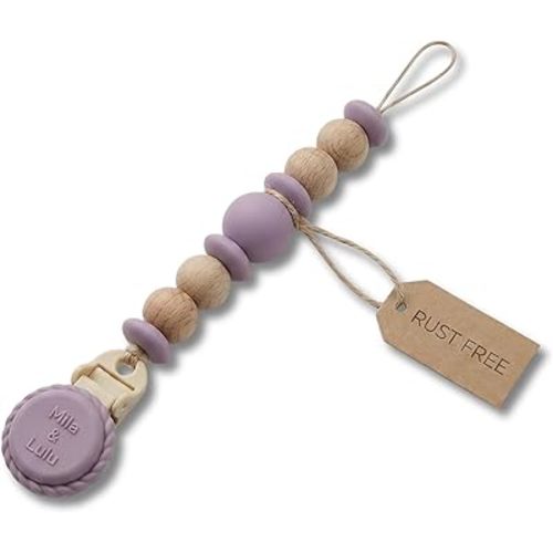 Silicone Pacifier Clip – Metal-Free, Rust-Free, 100% Food-Grade Silicone and Natural Beech Wood, Secure Pacifier Holder for Babies– Mauve - Mila & Lulu