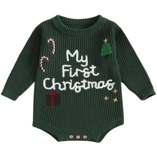 Lesimsam Newborn Baby Boy Girl Christmas Outfit Knit Sweater Romper Oversized Long Sleeve Bubble Romper Warm Winter Clothes