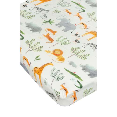 Muslin Fitted Crib Sheet - Safari Jungle