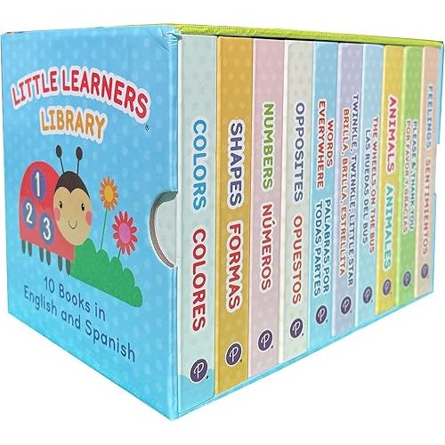 Bilingual 10 Board Books in Spanish and English: Little Library set includes Counting, Colors, Feelings, Animals, The Wheels on the Bus, ABCs, and More (English and Spanish Edition) Board book – September 14, 2023