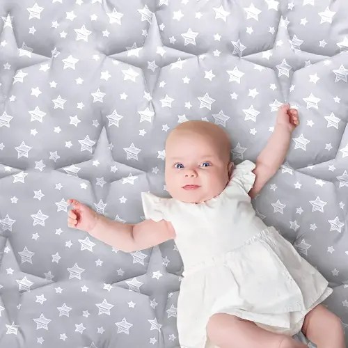 Baby Play Mat 50" X 50" Playpen Mat Fit for TODALE and Dripex Baby Playpen, One-Piece Crawling Mat Non Slip Cushioned Baby Playmat for Floor 50x50 Inches, Grey with Star