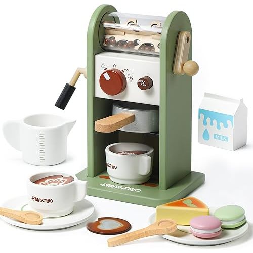 Kids Wooden Coffee Maker Toy,Coffee Machine Playset with Grinder,Play Coffee Making Routine,Stimulates Imaginative Pretend Play and Life Skills,Birthday Gift for Toddler Boy Girl,17pcs