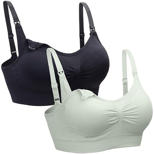 Suekaphin 2PACK Nursing Bra Wireless Bra Women's Sleeping Maternity Bra Breastfeeding Bra - Large - Black/Palegreen