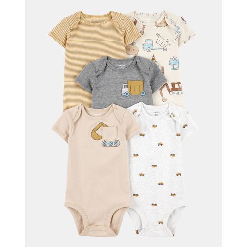Baby Boy 5-Pack Construction Short-Sleeve Cotton Bodysuits | 3M