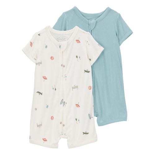 Baby 2-Pack PurelySoft Zip-Up Rompers - Blue/Ivory