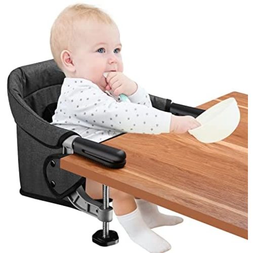 Hook On Chair, Clip on High Chair, Fold-Flat Storage Portable Baby Feeding Seat, High Load Design, Attach to Fast Table Chair Removable Seat for Home and Travel (Black)