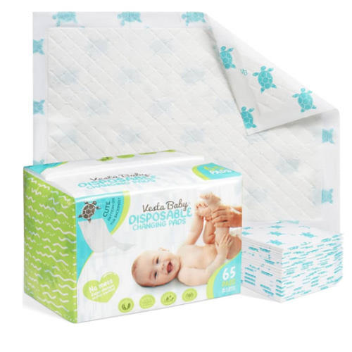 Vesta Baby 65 Disposable Changing Pads - Soft Absorbent Leak Proof Pee Mats - White Portable Diaper Change Underpads for Bed & Table Protection - 15" x 20" Waterproof Liners