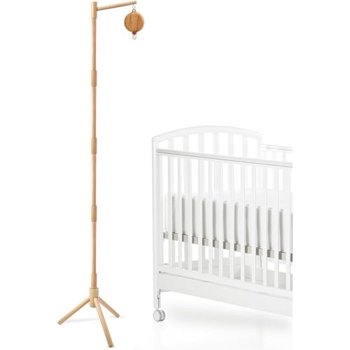 Floor-Standing Crib Mobile Arm with Music Box - 65 Inch Wooden Mobile Arm for Crib - Crib Mobile Motor - Volume Control - 35 Lullabies - Wooden Nursery Decor - Baby Mobile Hanger