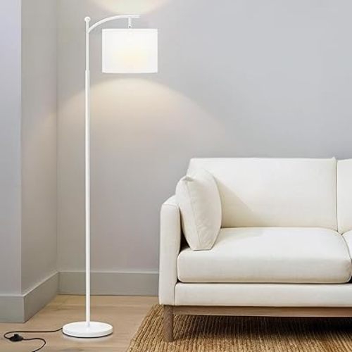 Ambimall 60" Floor Lamps for Living Room & 3 Color Temperatures Bulb, White Lampshade & Foot Switch Included, Easy to Install, 9W Bulb Included(White Shade & White Pole)
