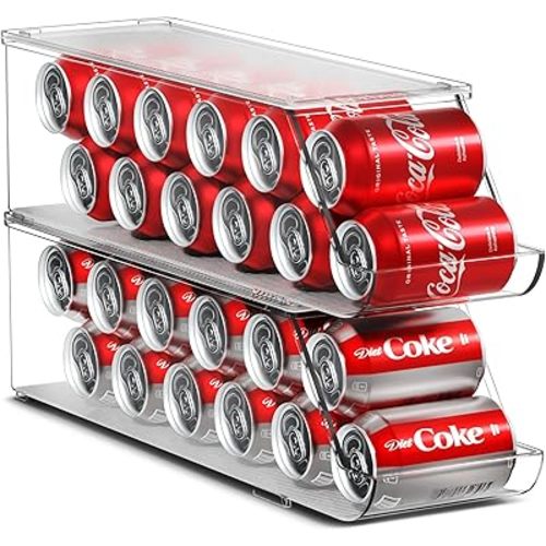 Sorbus Soda Can Organizer for Refrigerator Stackable Can Holder Dispenser with Lid for Fridge, Pantry, Freezer – Holds 12 Cans Each, BPA-Free, Clear Design, (2-Pack)