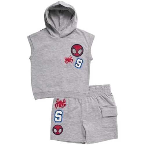 Marvel Spider-Man Hooded Tank and Shorts Set, Boys 2 Piece Summer Clothes for Toddlers