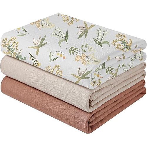 Muslin Swaddle Blankets for Boys & Girls, 3 Pack Muslin Baby Blanket for Unisex, Newborn Receiving Blanket, Large 47 x 47 inches, Soft Breathable Baby Swaddles
