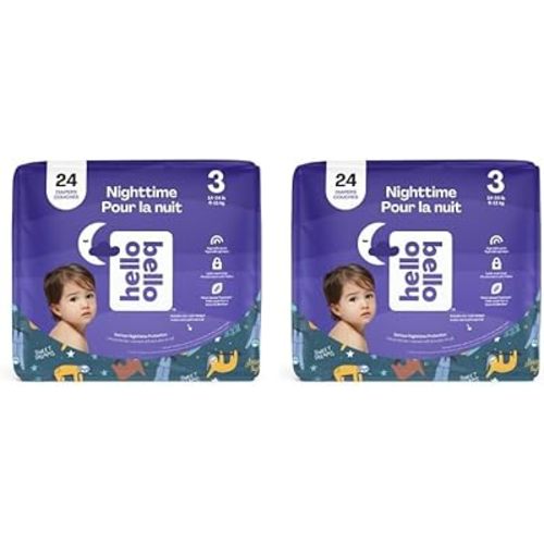 Hello Bello Premium Overnight Baby Diapers Size 3, 24 Count, Unisex, Ultra Absorbent and Soft, Eco-Friendly Disposable Diapers for Babies and Toddlers (Pack of 2)