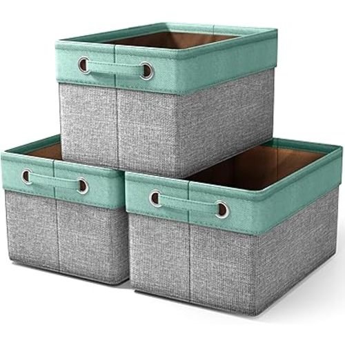 Sorbus Premium Fabric Storage Cubes 15 Inch - Big Sturdy Collapsible Storage Bins with Dual Handles - Foldable Baskets for Organizing - Decorative Cube Storage Bins for Home & Office Use- 3 Pack| Teal